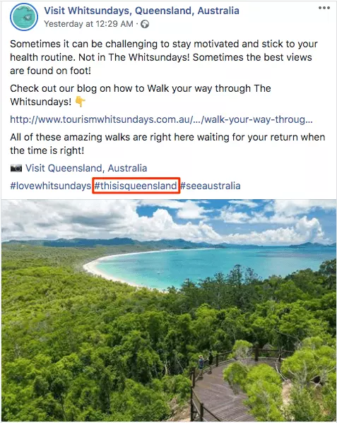 Hashtag marketing: Facebook account “Visit Whitsundays”