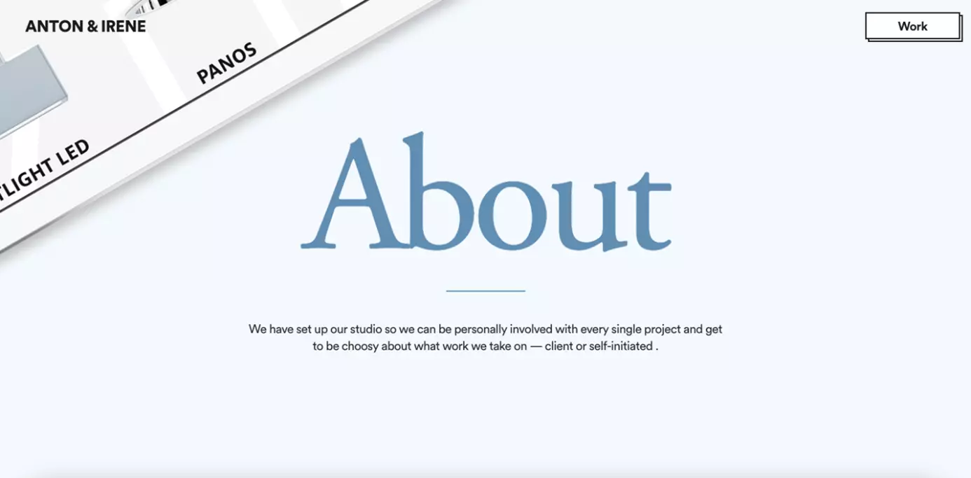 About Us page of the design studio Anton and Irene