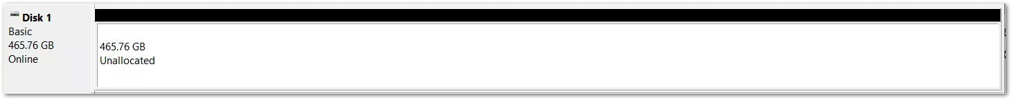 An unformatted hard drive without a partition
