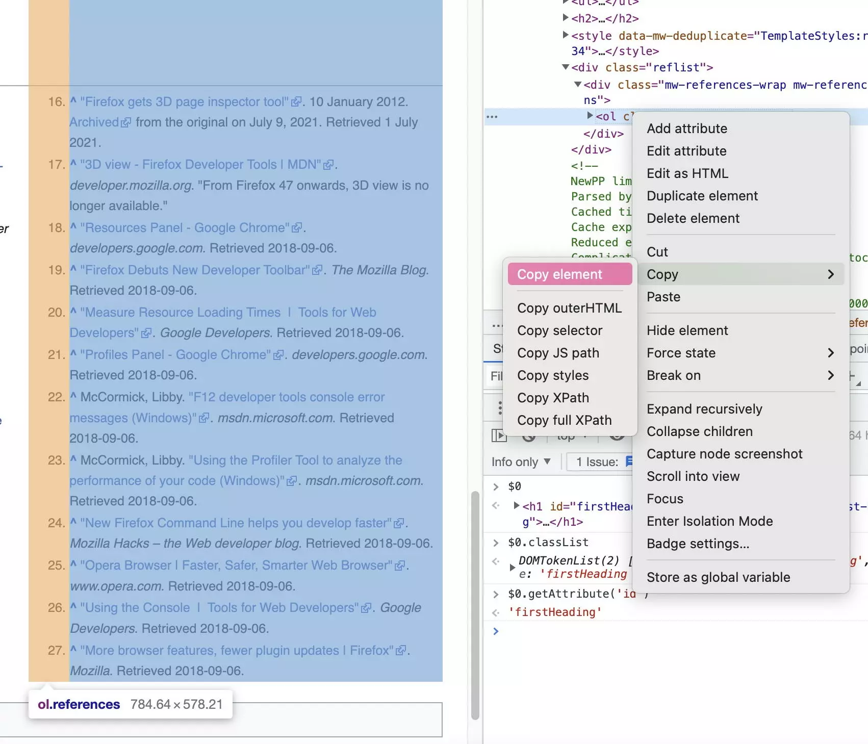 Copying an element in Chrome Developer Tools Copying an element in Chrome Developer Tools