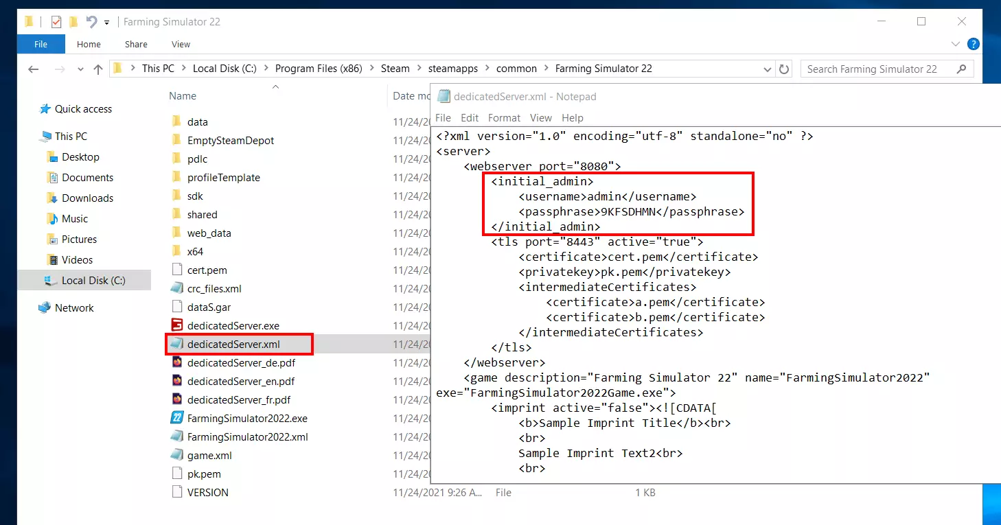 Image: dedicatedServer.xml of Farming Simulator 22