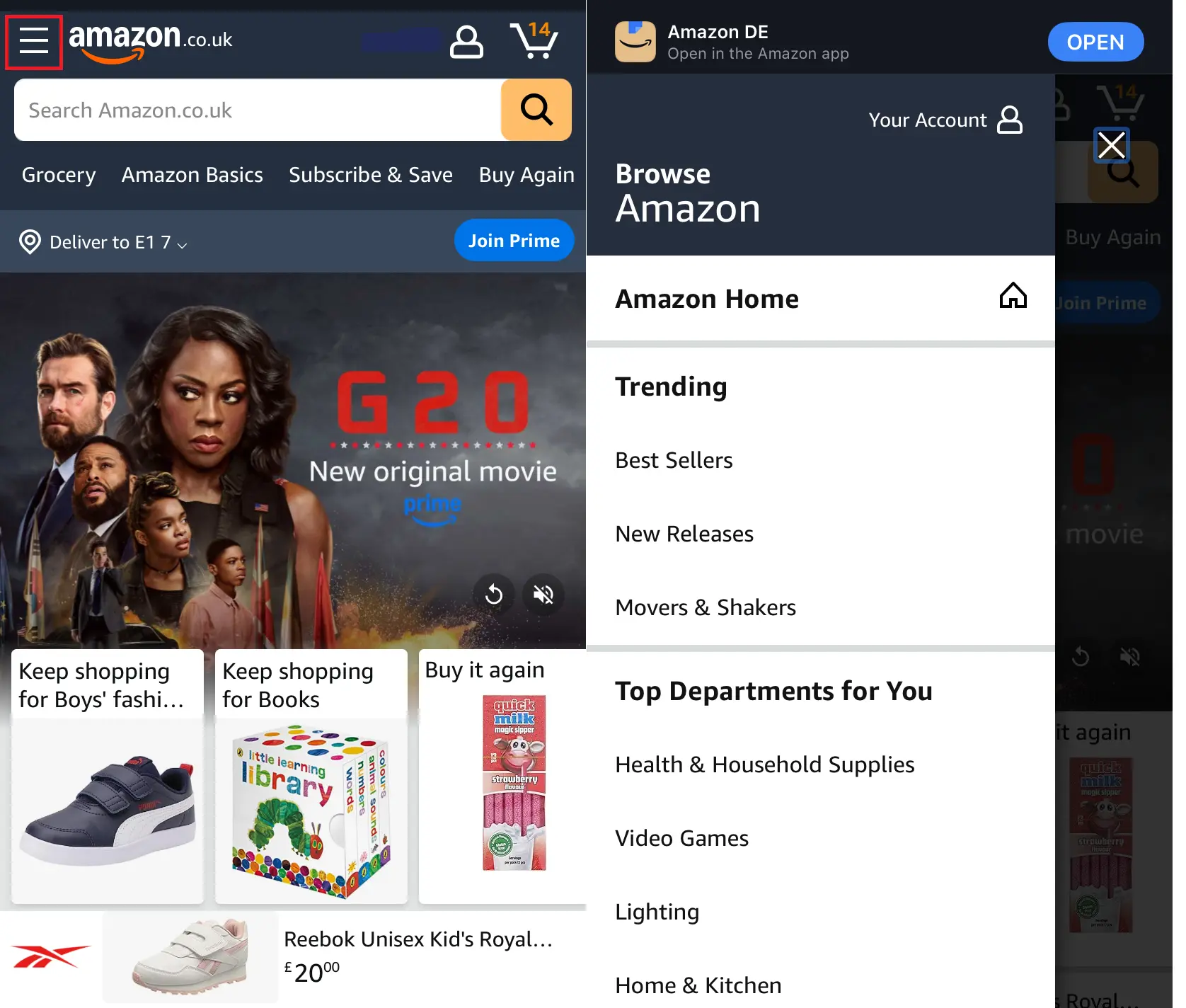 Dropdown navigation on the Amazon website Image: Dropdown navigation on the Amazon website