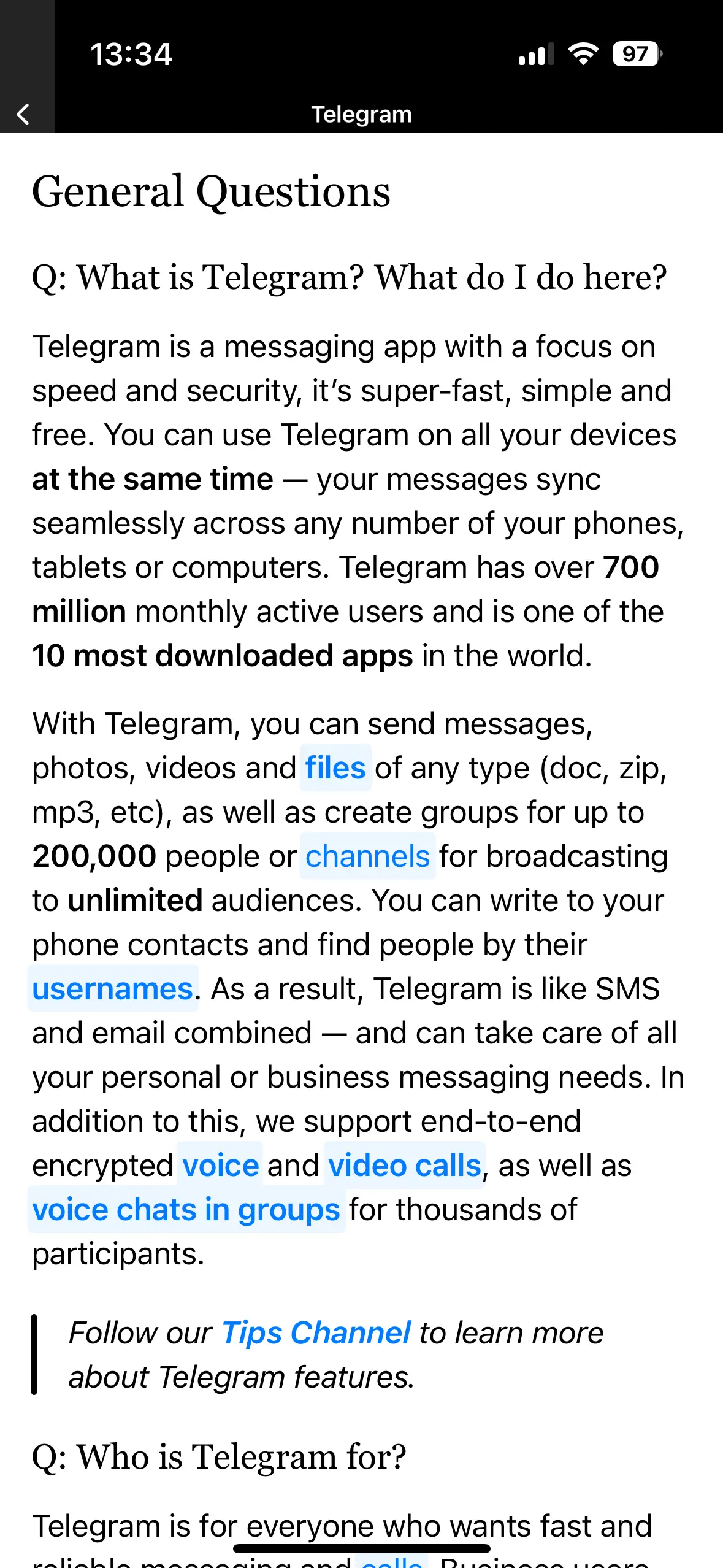 Image: Telegram app FAQs