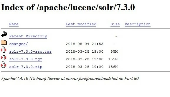 Image: Index of the Solr download packet on the mirror service