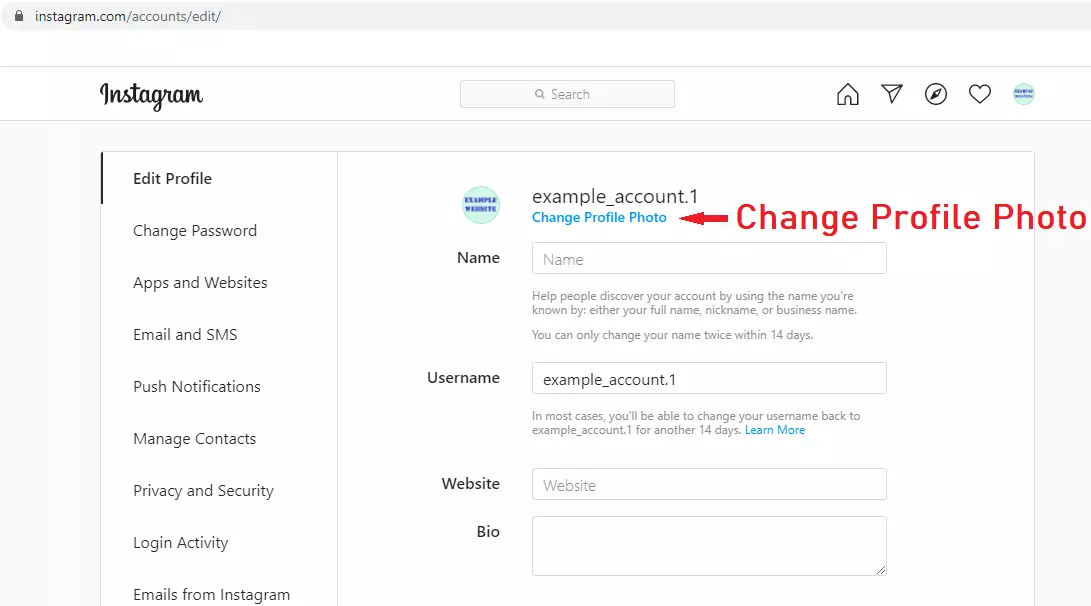 Changing an Instagram profile picture using a desktop