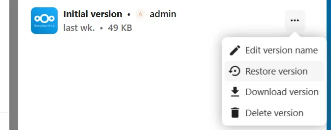 Nextcloud versioning: Restoring a version Image: Nextcloud versioning: Restoring a version