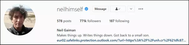 Image: Instagram bio of Neil Gaiman