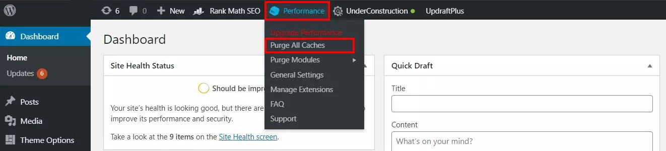Image: W3 Total Cache: Admin Bar option for clearing the WordPress cache