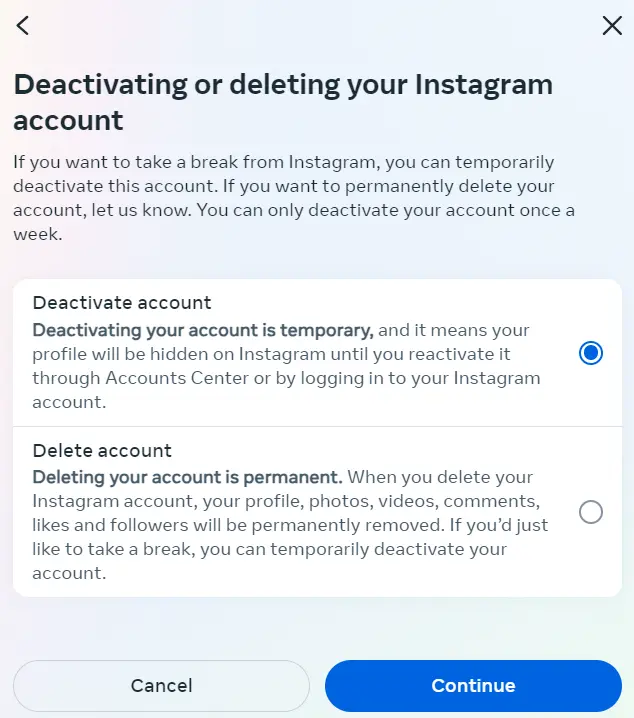 ‘Deactivate account’ Image: ‘Deactivate account’