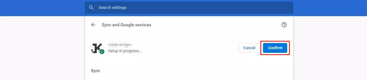 Image: Chrome menu “Sync and Google services”