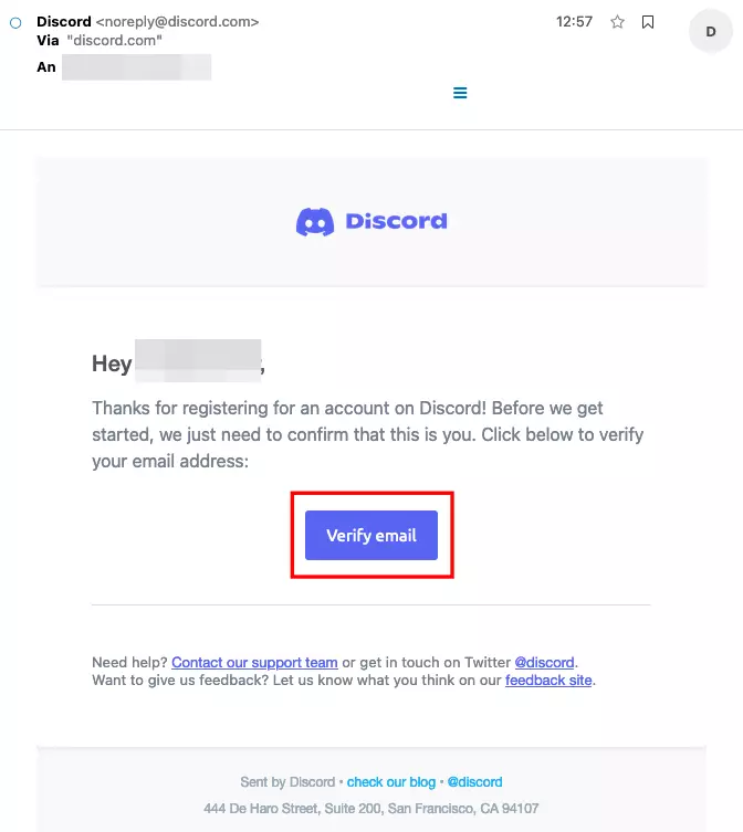 Image: Verification email for Discord signup