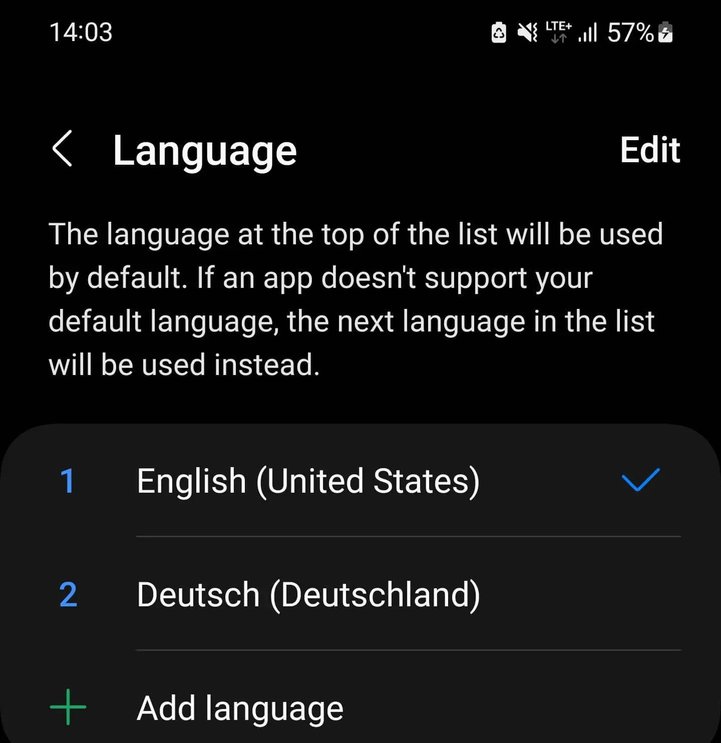 Image: Android language settings