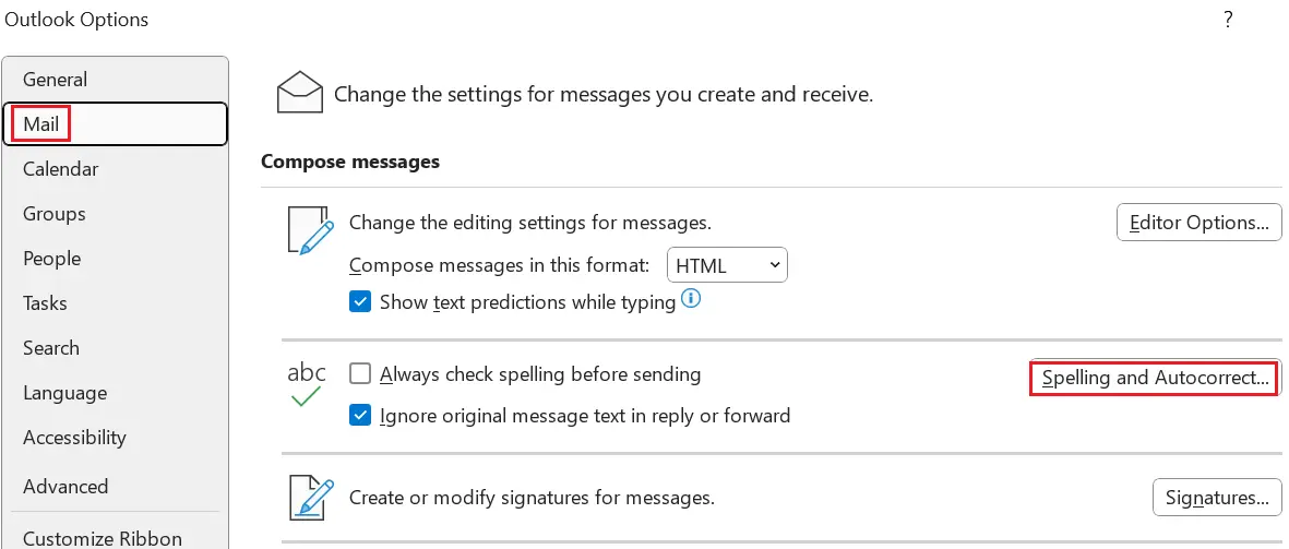 Outlook mail menu Image: Outlook mail menu