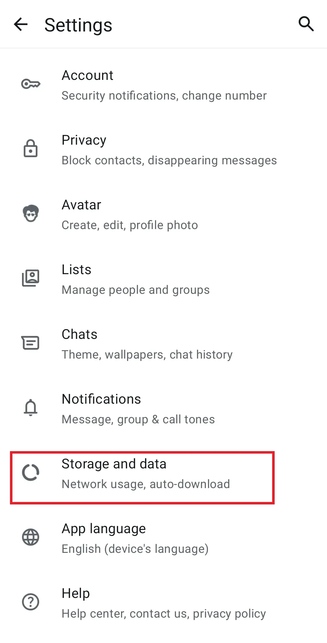 Screenshot of WhatsApp Settings on an Android phone Image: Screenshot of WhatsApp Settings on an Android phone