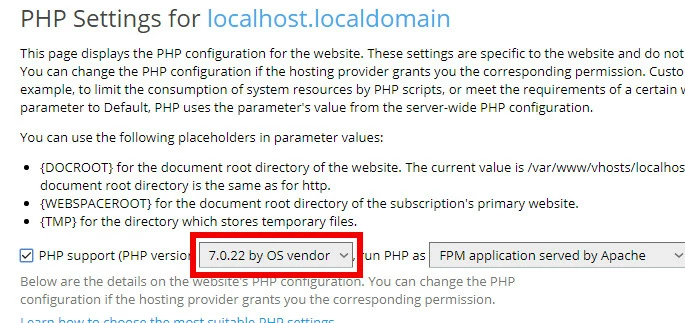 Image: Plesk - PHP Settings Dropdown