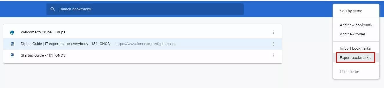 Image: Chrome: “Export bookmarks”