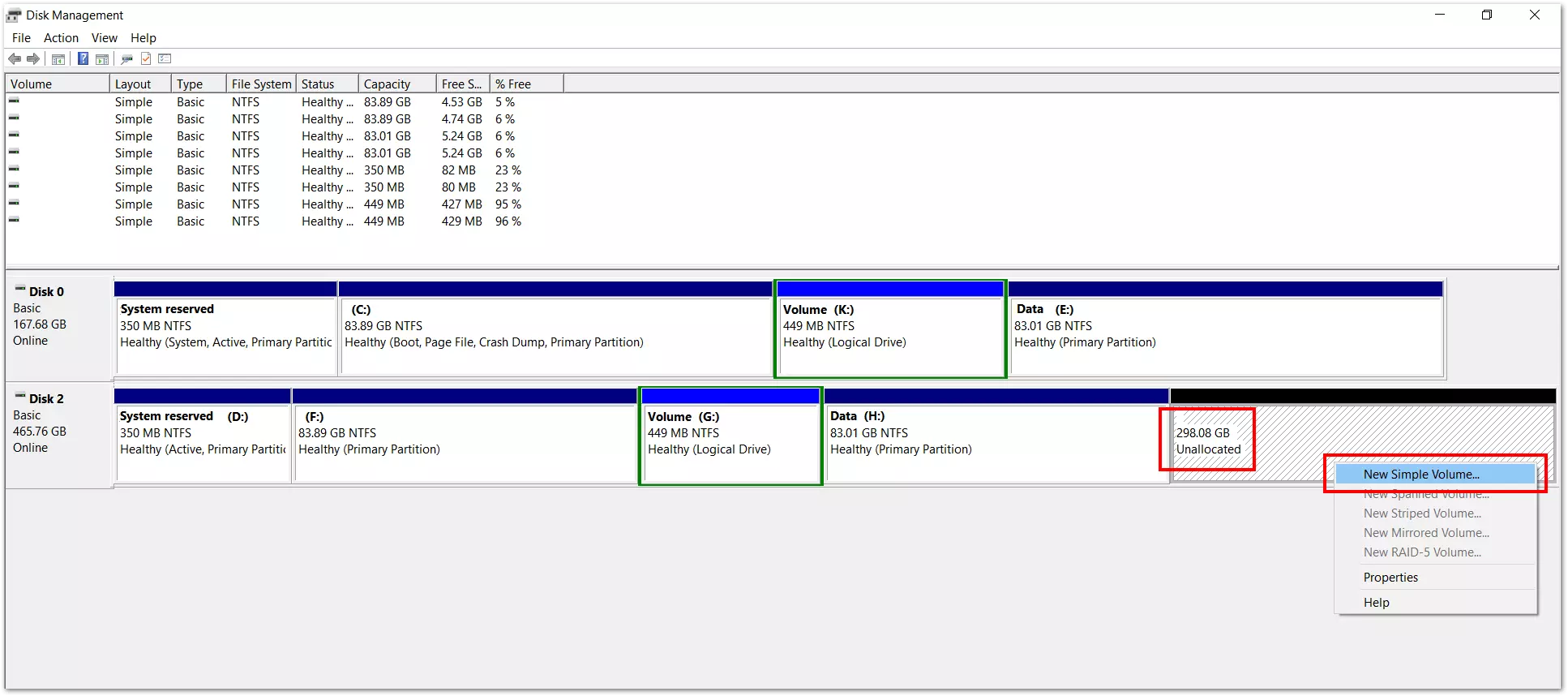 Image: Windows 10 Disk Management: Window for creating simple volumes