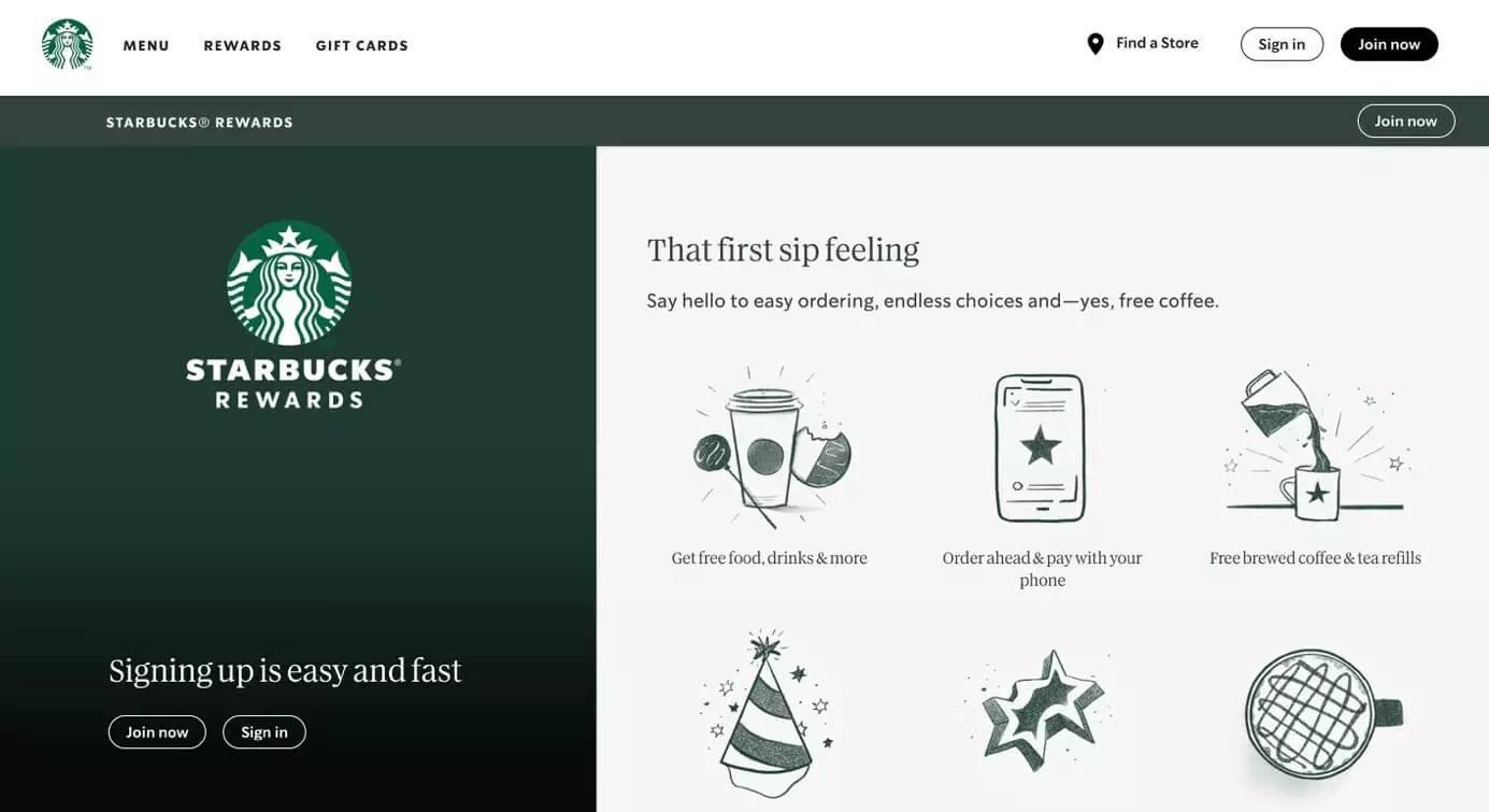 Image: Screenshot of the Starbucks Rewards website.