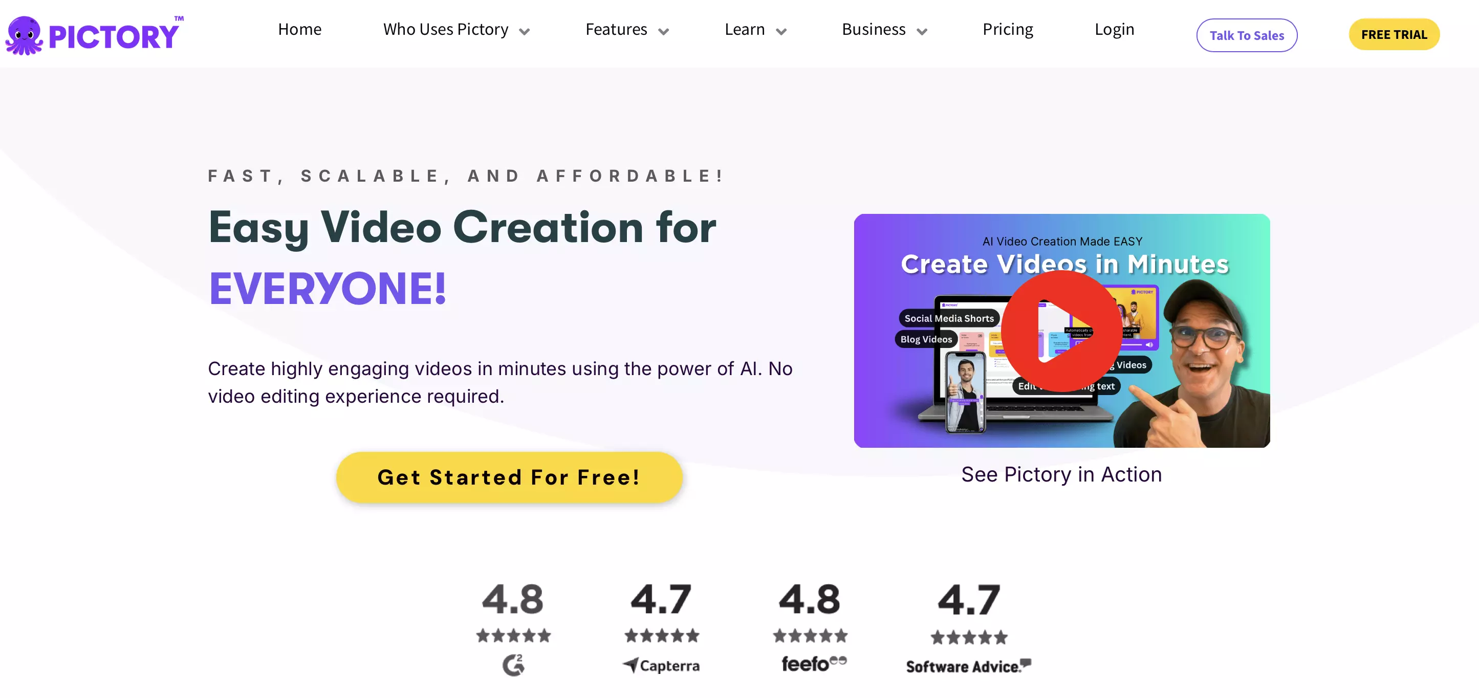 Screenshot of Pictory website Image: Screenshot of Pictory website