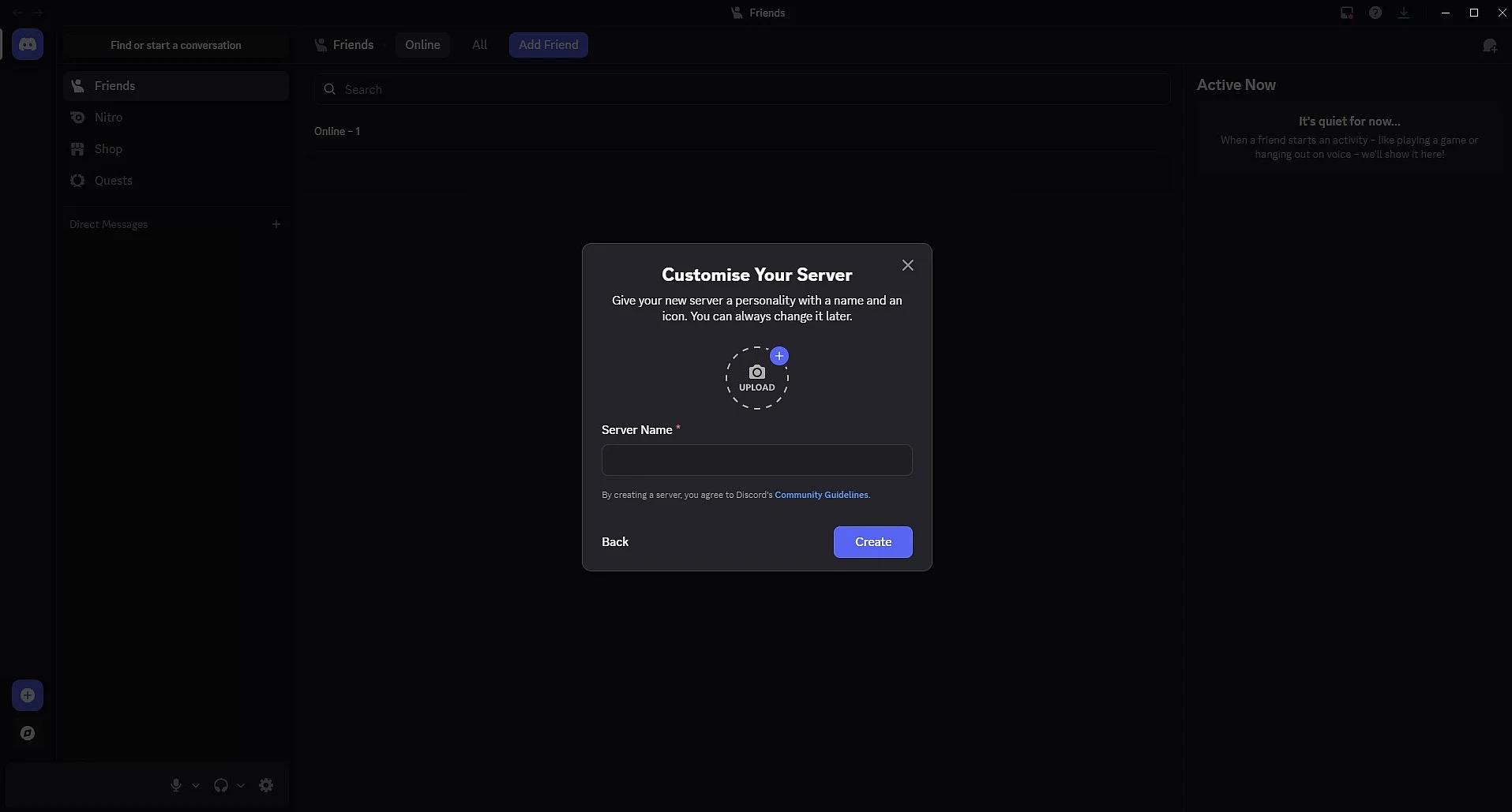 Give your server a name and click ‘Create’ Image: Give your server a name and click ‘Create’