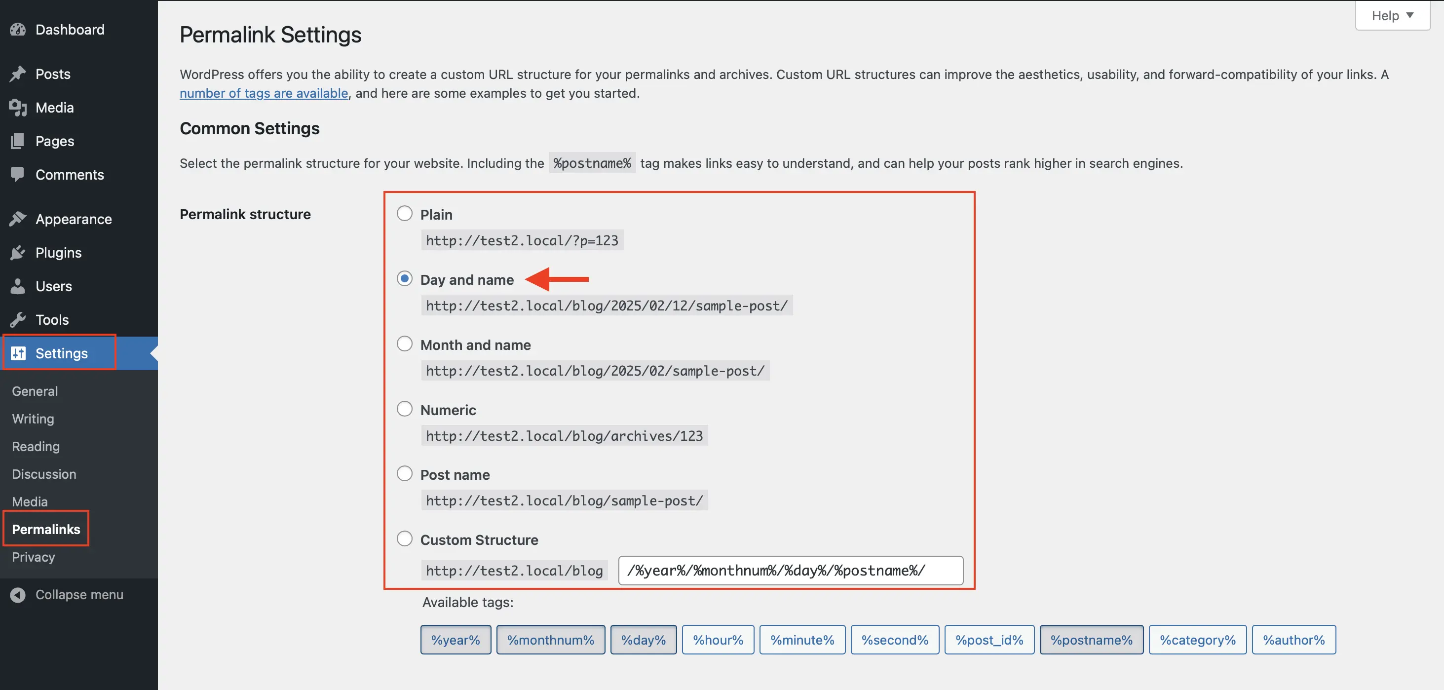 Permalinks – Common settings, different link structure options Image: Permalinks – Common settings, different link structure options