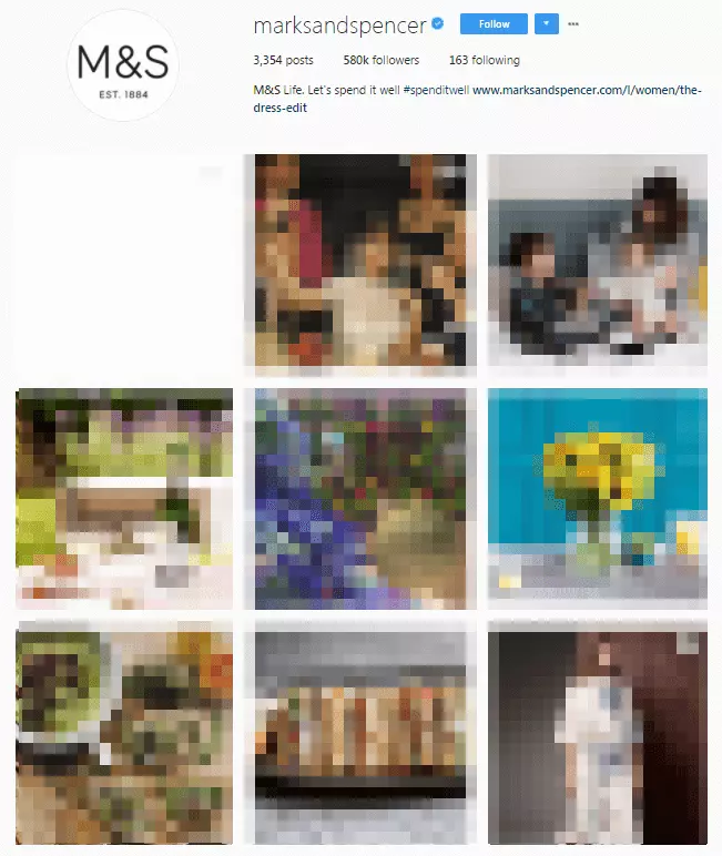 The Marks and Spencer Instagram profile curates an attractive gallery of product images