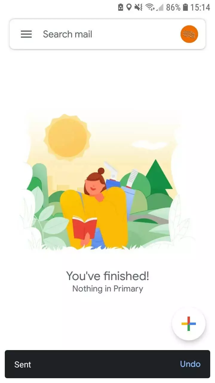 Image: Gmail Android app: Display after sending an email