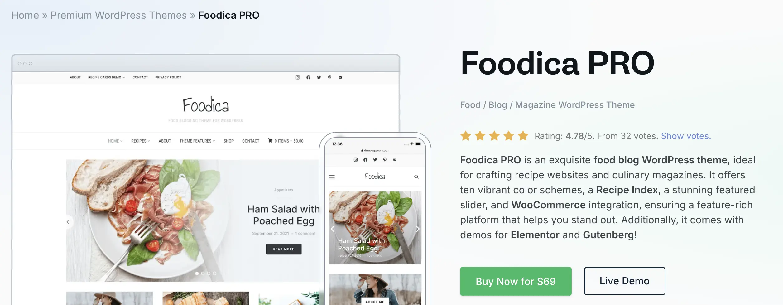 Image: WordPress template Foodica by WPZOOM