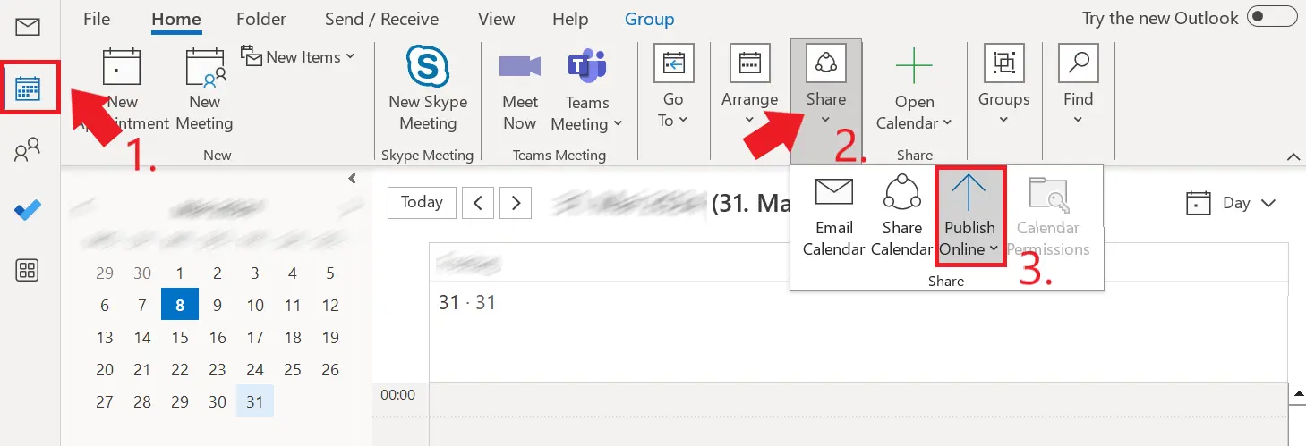 Image: Outlook: Publish your calendar online
