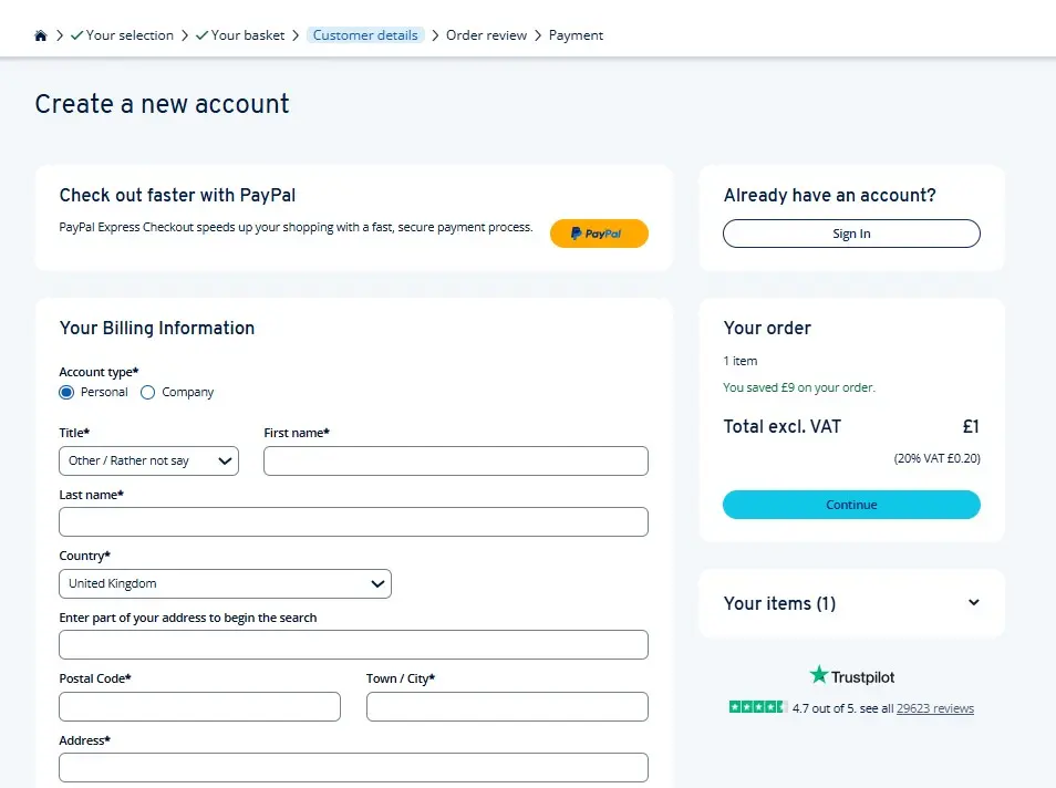 Screenshot of IONOS registration Image: Screenshot of IONOS registration