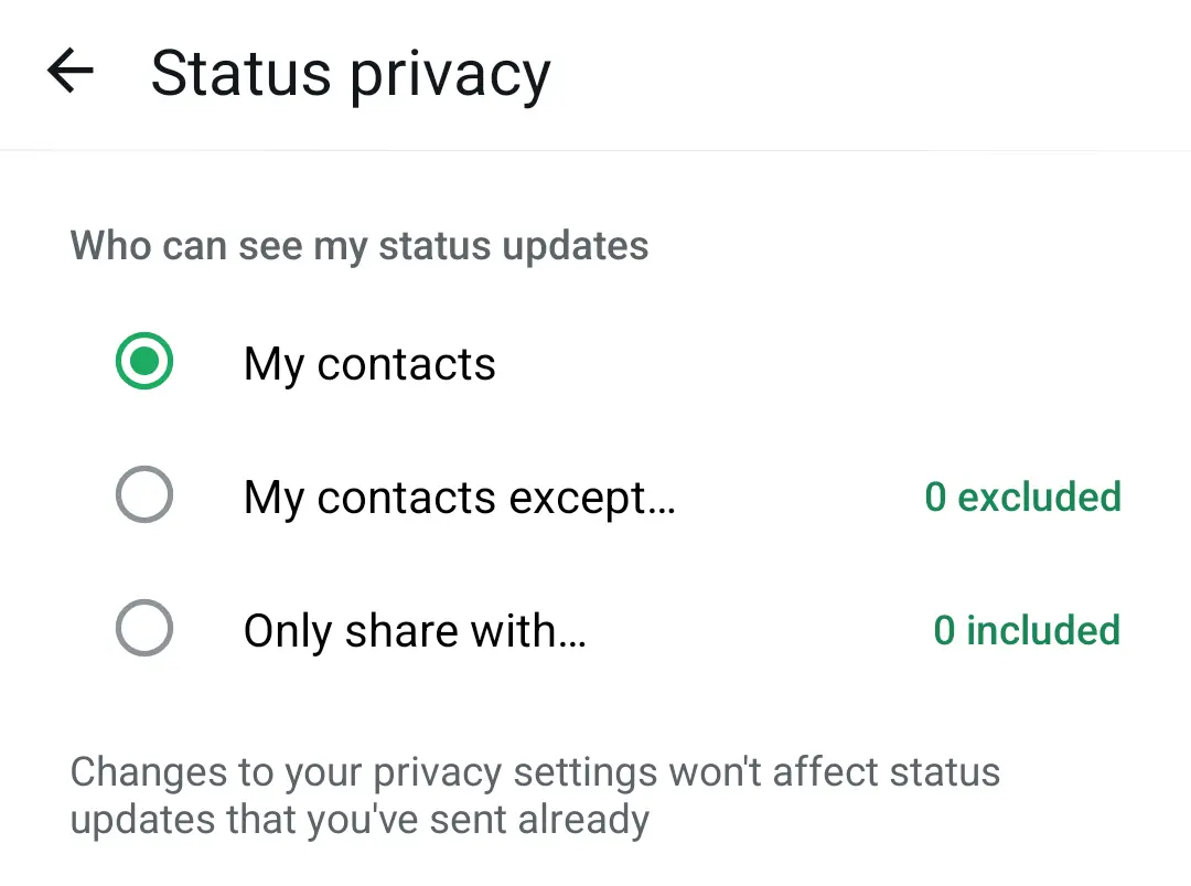 Android screenshot of WhatsApp privacy settings Image: Android screenshot of WhatsApp privacy settings
