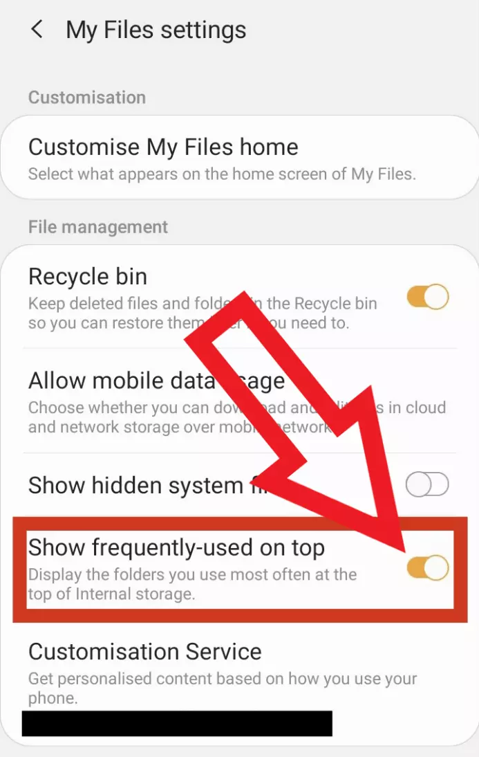 Screenshot of settings in Android app `My Files settings´