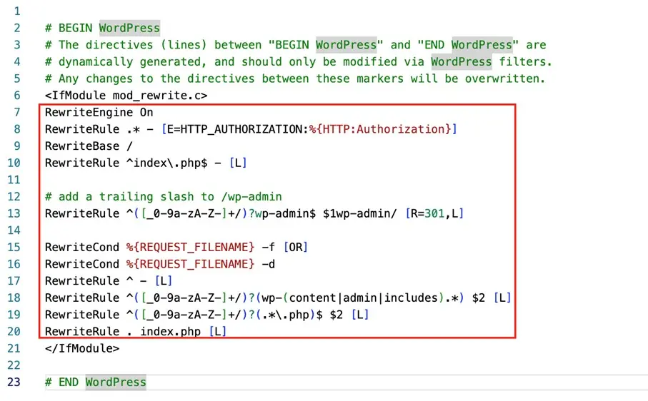 Updated .htaccess file with the new code from the WordPress dashboard Image: Updated .htaccess file with the new code from the WordPress dashboard