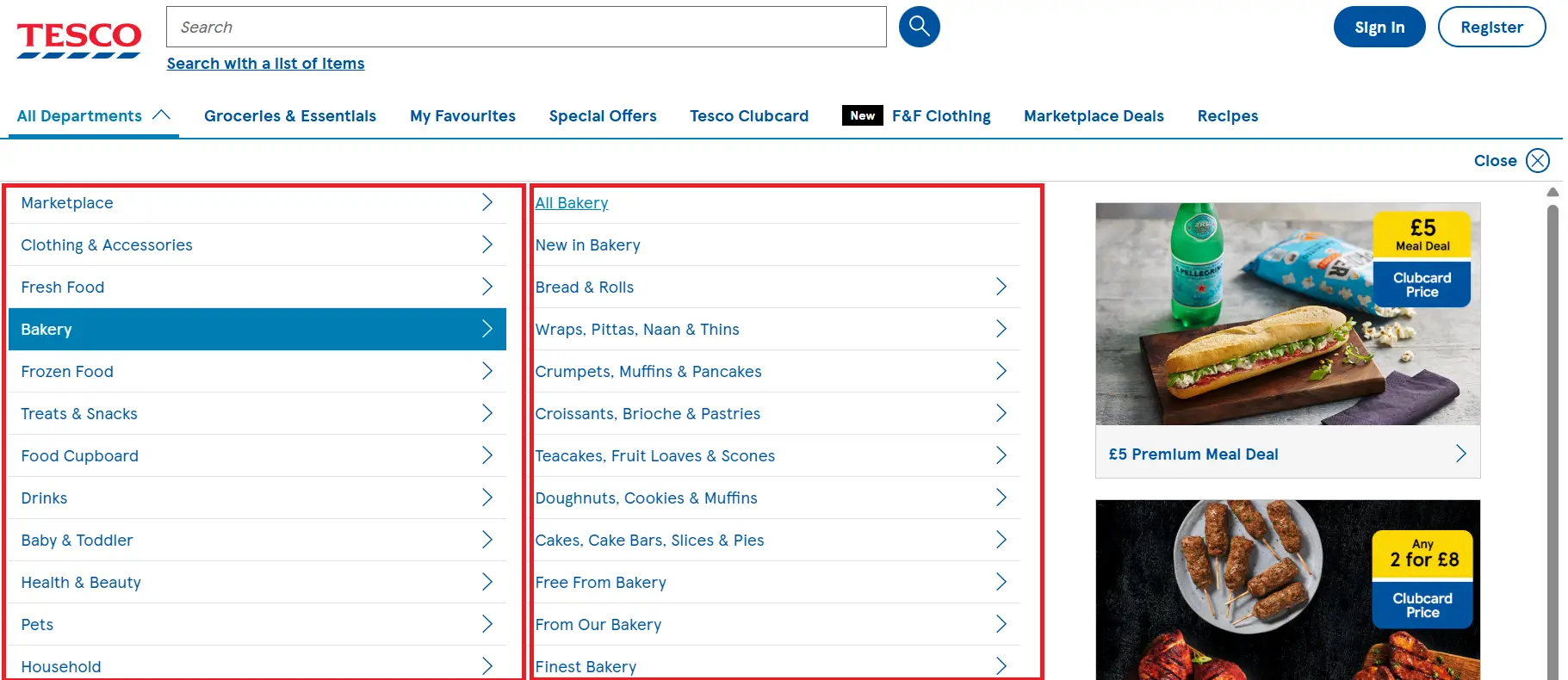 Image: Screenshot of the Tesco website