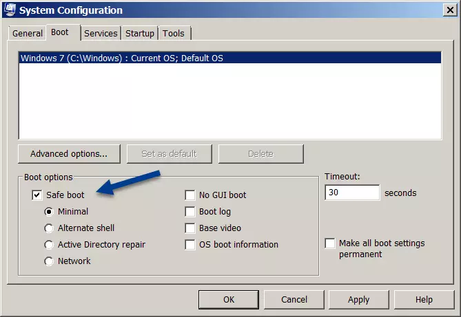Image: How to boot Windows 7 in safe mode using the system configuration