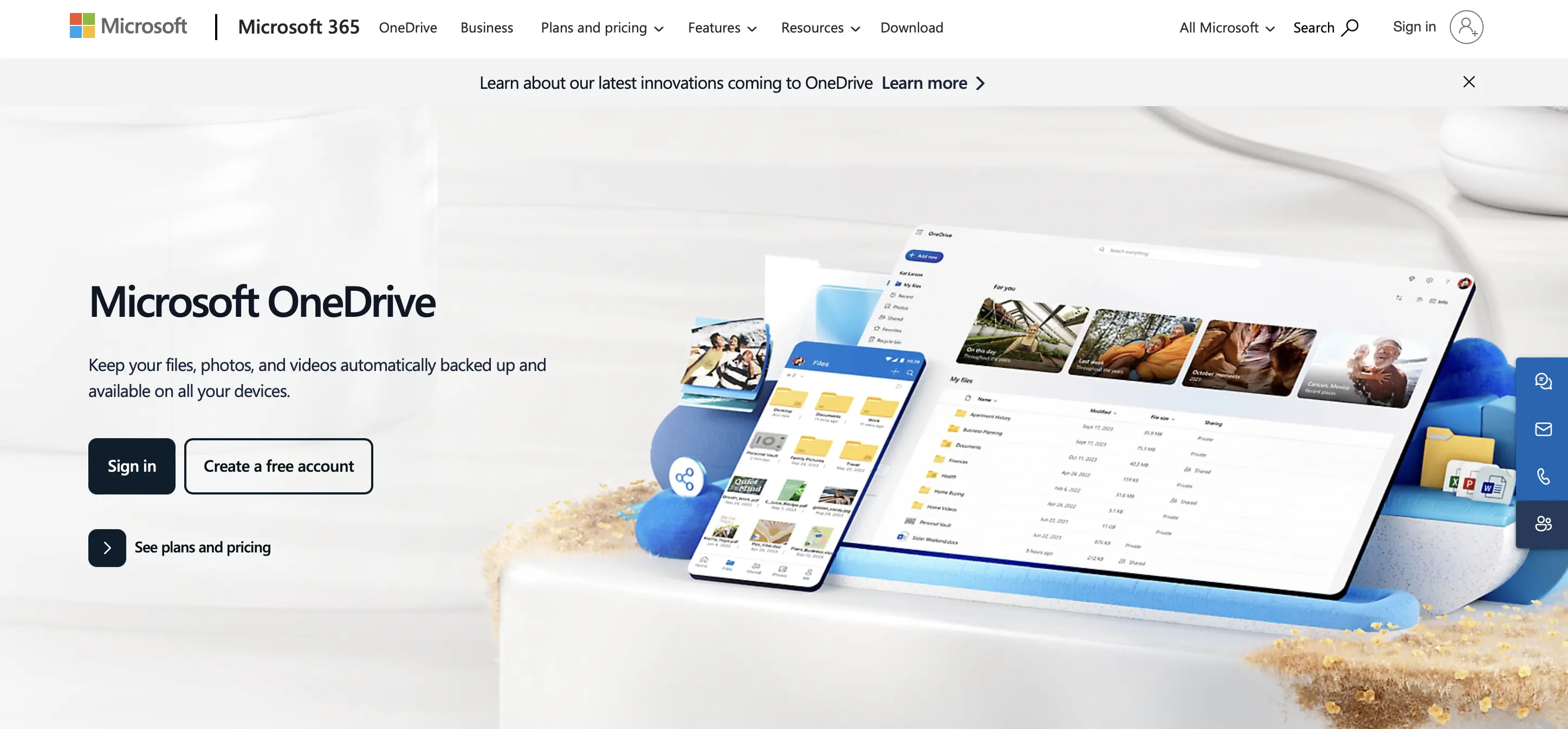 Image: Screenshot of OneDrive’s introduction page