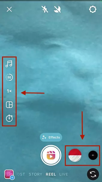 Image: Screenshot highlighting the menu on the left of the screen and the filters in Reel mode
