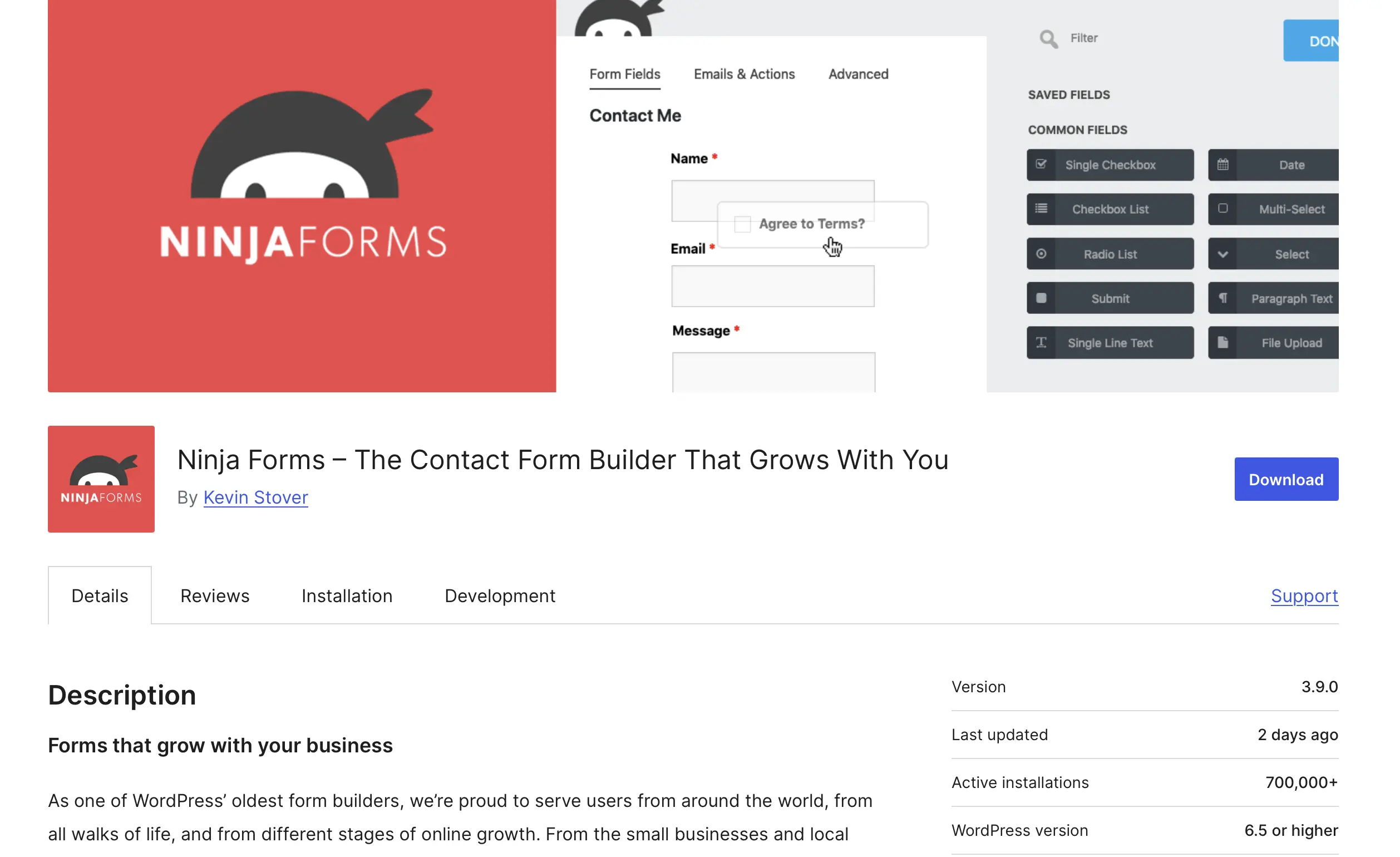 Screenshot of the Ninja Forms WordPress contact form plugin Image: Screenshot of the Ninja Forms WordPress contact form plugin
