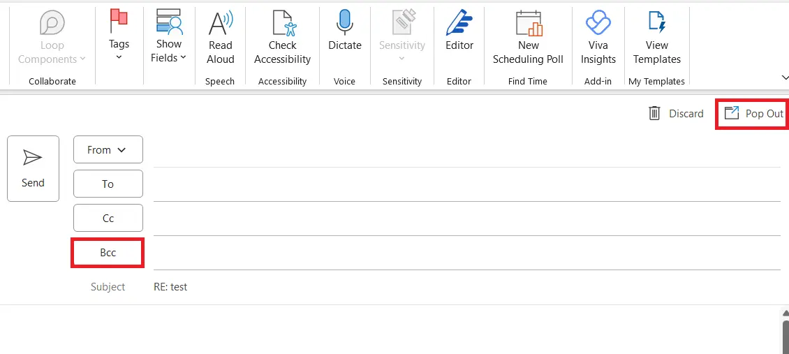 Image: Outlook: The Pop Out button in the Message tab