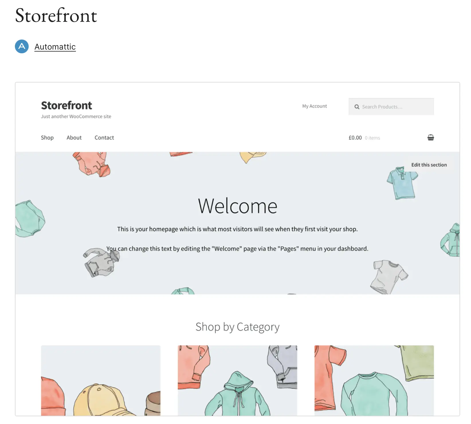 Image: Preview of WordPress theme Storefront on WordPress.org