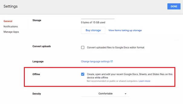 Image: Google Drive: ‘Offline’ function