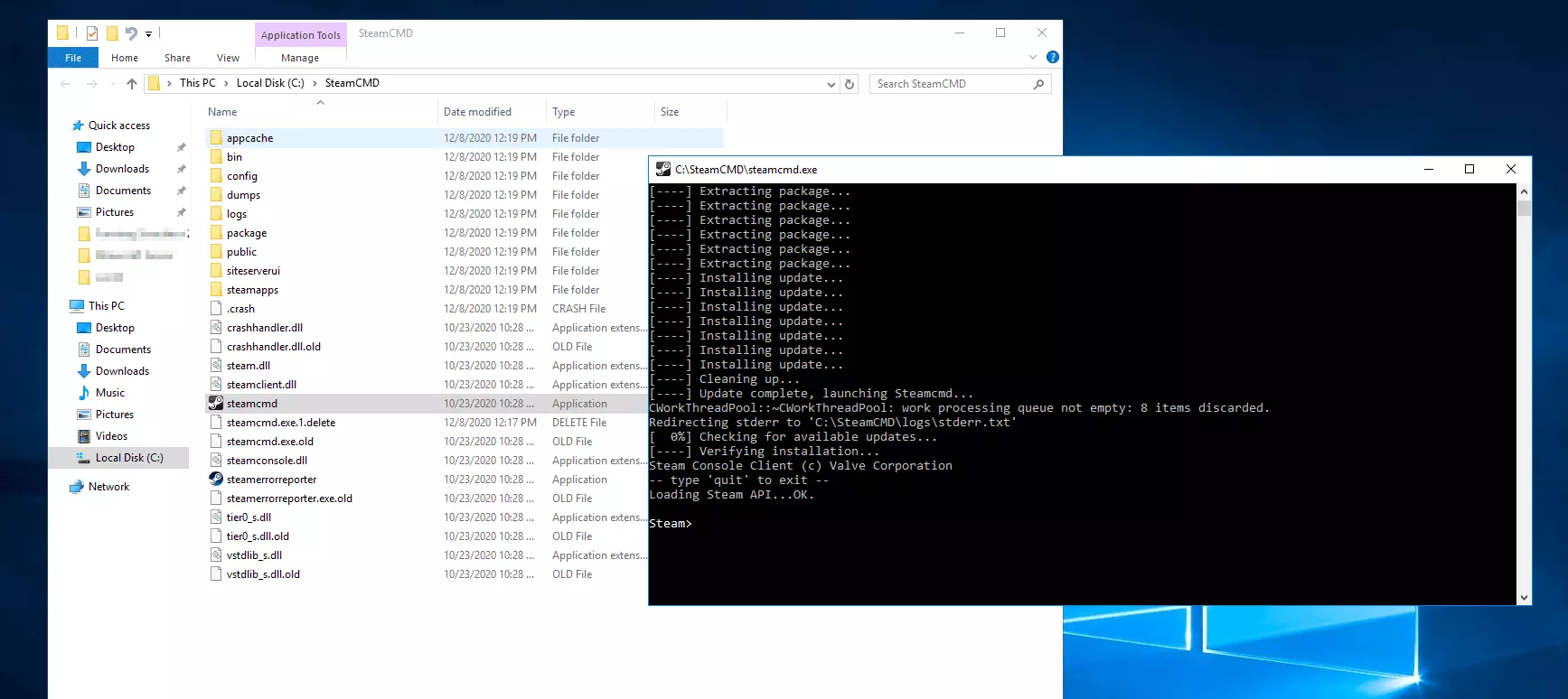 Image: SteamCMD installation via Windows command prompt
