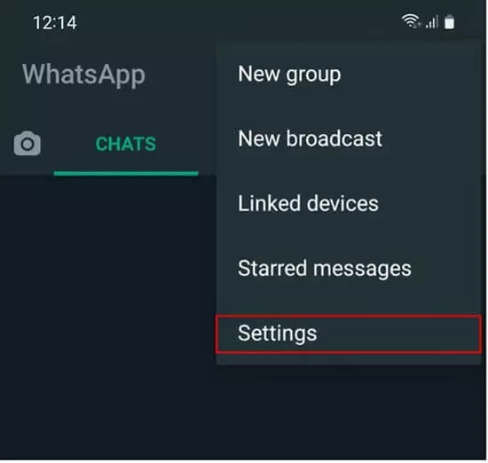 WhatsApp: ‘Settings’ in menu