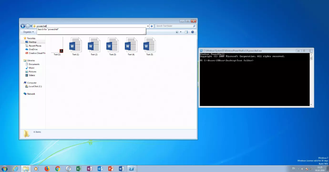 Image: Input field in the path of a directory in which “powershell” was entered