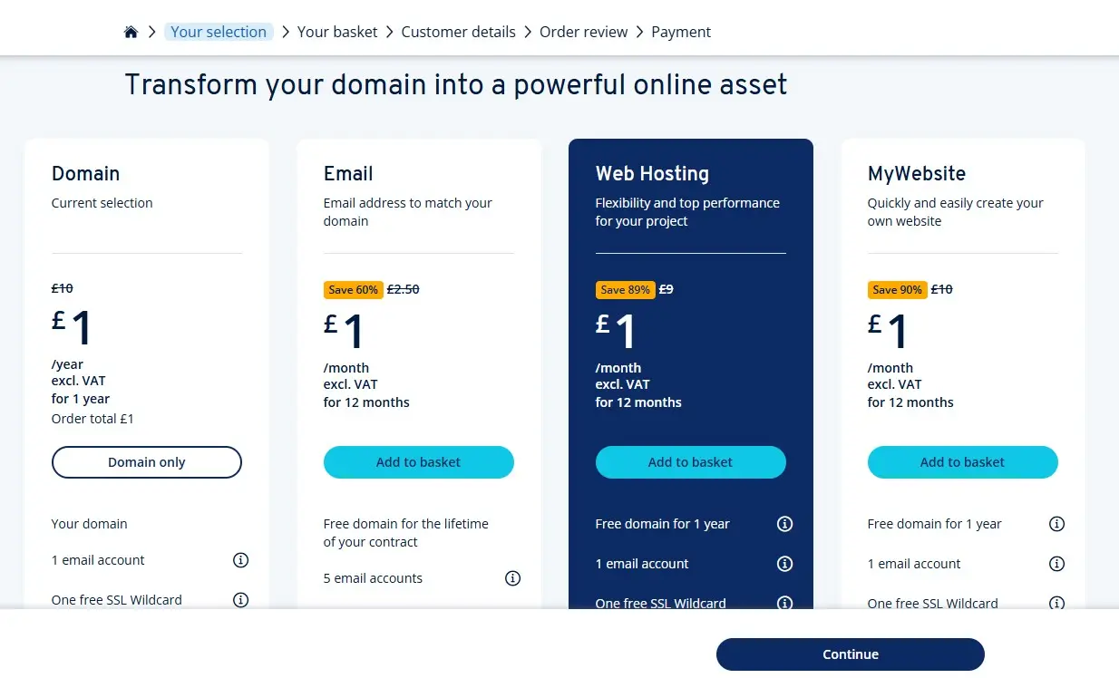 Screenshot of product selection at IONOS Image: Screenshot of product selection at IONOS