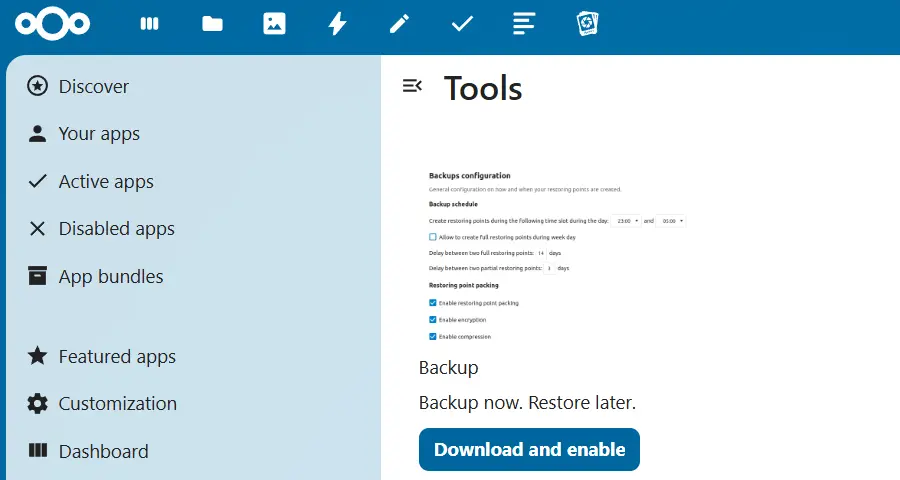 Backup App in the Nextcloud App Store Image: Backup App in the Nextcloud App Store