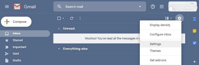 Image: Gmail settings option