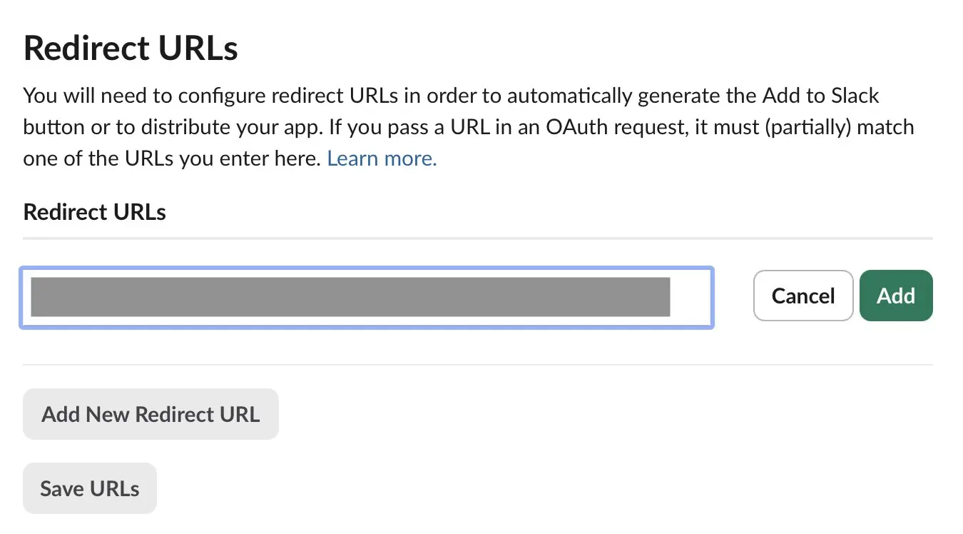 Image: Slack: Redirect URLs