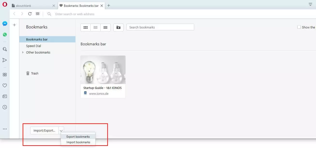 Image: “Import/Export” button in Opera