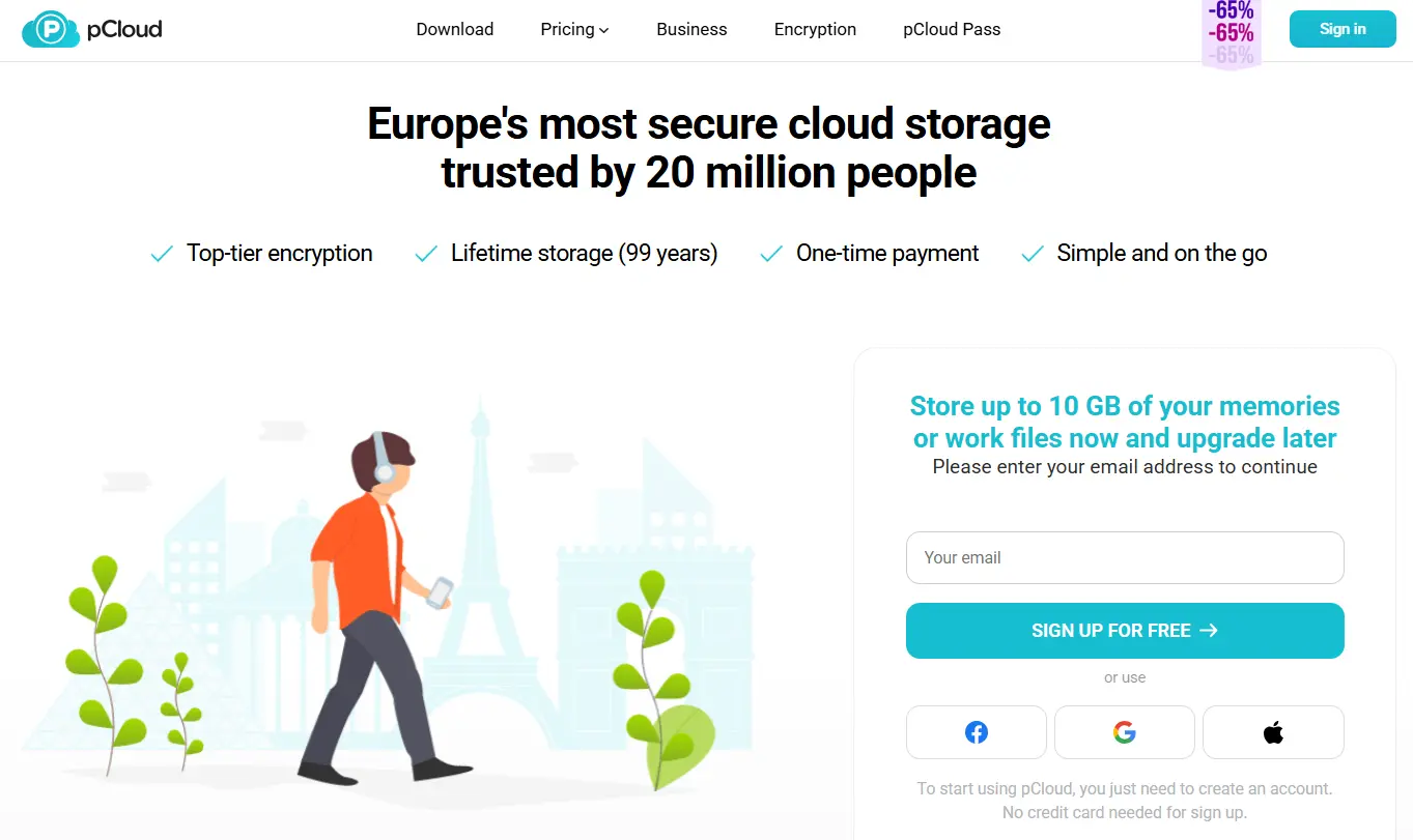Image: Screenshot of the introduction page of pCloud
